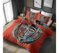 Générique Housse de Couette 240x260 Masques Parure de Lit 240 x 260 Adulte Microfibre Doux et Confortable Housse de Couette Fond Rouge avec 2 Taie Oreillers 65x65 QC18