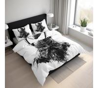 Générique Housse de Couette 240x260 Mythologie Nordique Parure de Lit 240x260 Guerrier Viking, Douce Microfibre Housse de Couette avec 2 Taie Oreiller, Zippée 21D&-62