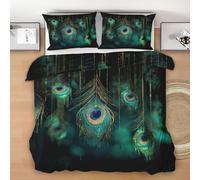 Générique Housse de Couette 240x260 Plume de Paon, Réversible Parure de Lit Luxe Moderne, Ensemble de literie Microfibre 3 Pièces avec Fermeture Éclair + 2 Taie d'oreiller 65x65cm W112l