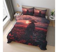 Générique Housse de Couette 240x260 Samouraï Japonais Parure de Lit 240x260 Tournesol Asiatique Oriental, Douce Microfibre Housse de Couette avec 2 Taie Oreiller, Zippée 21D&-34
