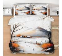 Générique Housse de Couette 240x260 Scène de Neige, Réversible Parure de Lit Montagne Enneigée, Ensemble de literie Microfibre 3 Pièces avec Fermeture Éclair + 2 Taie d'oreiller 65x65cm Z104j