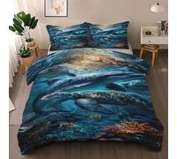 Générique Housse de Couette 240x260 Tortue Dauphin, Réversible Parure de Lit Monde sous-Marin 2 Personnes, Ensemble de literie Microfibre 3 Pièces avec Fermeture Éclair + 2 Taie d'oreiller 65x65