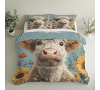 Générique Housse de Couette 240x260 Vache des Highlands Parure de Lit 240x260 Ferme Rustique, Douce Microfibre Housse de Couette Double avec 2 Taie Oreiller, Zippée M12