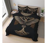 Générique Housse de Couette 240x260 Viking Corbeau Parure de Lit 240x260 Arbre de Vie Mythologie Nordique, Douce Microfibre Housse de Couette avec 2 Taie Oreiller, Zippée 21D&-32