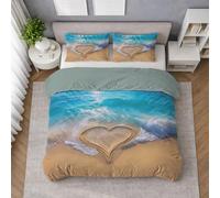 Générique Housse de Couette 260 X 240 cm en Bleu, Parure de Lit Plage Cœur Nature, Ensemble de Literie en Microfibre Respirante, légère, Lavable et agréable au Quotidien