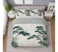 Générique Housse de Couette 260 X 240 cm en Vert, Parure de Lit Pin Oiseaux Nature, Ensemble de Literie en Microfibre Respirante, légère, Lavable et agréable au Quotidien