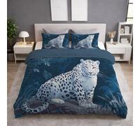 Générique Housse de Couette 260 x 240 cm, Parure de lit 260 x 240 cm 3 Pièces + 2 Taies d'oreiller 65 x 65 cm, Microfibre Douce, Respirante, Anti-Froissement, Bleu, Animal Léopard Jungle