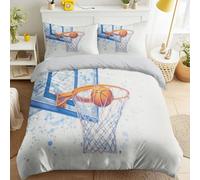 Générique Housse de Couette 260 x 240 cm Sport Basket Traversant Filet, Parure de Lit Microfibre Doux avec Taie d'oreiller, Réversible Zippée, Tailles Adultes, Gris Aquarelle