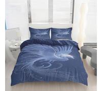 Générique Housse de Couette 260 x 240 Phénix Bleu Parure de Lit Polyester Garçon Fille Enfant, 3 Pièces Réversible Douce Légère avec Fermeture Éclair et Attaches de Coin + 2 Taies d'oreiller Ag157