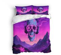 Générique Housse de Couette 3D Enfant Parure de lit Montagnes du Crâne Sets De Housse De Couette Microfibre Dessin Animé Violet 3D Imprimé Parure De Lit -135x200cm+ 2 Taie d'oreiller 50x75cm