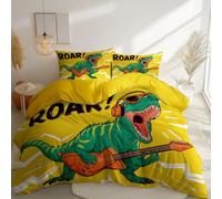 Générique Housse de Couette 90 x 190 cm, Housse de Couette à Motif Dessin Animé Dinosaure Rocher, Ensemble de Draps en Microfibre Douce avec Fermeture éclair, Parures de Lit pour Enfants et Adultes