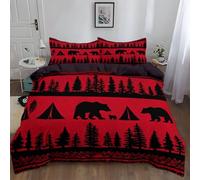 Générique Housse de Couette 90 x 190 cm Noir Enfant Fille Garçon Animal Parure de Lit 1 Personne en Dessin Animé Cartoon 3D Imprimé Plantes Et Animaux Pins Et Oursavec Cadeau Fête Anniversaire,