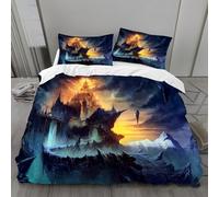 Générique Housse de Couette 90x190 ChâTeau, Parure de Lit Nuages Sombres, Sets de Housses de Couettes 3 Pièces Microfibre avec Fermeture Éclair et 2 Taies d'oreiller 65x65 cmH1622
