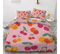 Générique Housse de Couette 90x190 cm Cerise Parure de Lit Enfant 1 Personne Fruit De Dessin Animé, Ensemble Literie Imprimé Réversible avec 1 Taies d'oreiller 65x65 cm