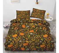 Générique Housse de Couette 90x190 cm Citrouille Parure de Lit Enfant 1 Personne Feuilles d'automne, Ensemble Literie Imprimé Réversible avec 1 Taies d'oreiller 65x65 cm