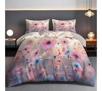 Générique Housse de Couette 90x190 Fleurs Sauvages dégradées Parure de Lit 90x190 Enfant Microfibre Doux et Confortable Housse Couette Violet rosé avec 2 Taie Oreillers 65x65 GH236