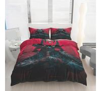 Générique Housse de Couette 90x190 Samouraï Japonais Imprimé Rouge Noir Parure de lit Réversible Microfibre avec Fermeture Éclair, 1 Personne, Ensemble de Literie 2 Pièces et 1 Taie d'oreiller P93z