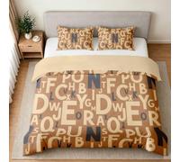 Générique Housse de Couette Alphabet Marron 140x200 Enfants Cadeau Deco | 3 Pièces Parure de Lit 1 Personne Lettres Minimaliste avec 2 Taie d’oreiller, Microfibre Douce, Fermeture Éclair H-1086