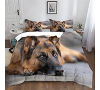 Générique Housse de Couette Animal Berger Allemand 220x240 cm Parure de Lit Polyester Coton Housse Couette avec 2 Taies d'oreiller 65x65cm, Douce et Résistante Aux Rides