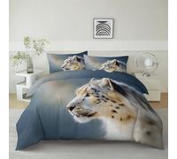 Générique Housse De Couette Animal Léopard des Neiges 200 x 200 cm Parure De Lit Personne, Gris Housse De Couette en Microfibre Et Taies d'oreiller - Ensemble De Literie pour Adulte Enfant