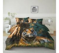 Générique Housse De Couette Animal Tigre Indien 240 x 260 cm Parure De Lit Personne, Brun Housse De Couette en Microfibre Et Taies d'oreiller - Ensemble De Literie pour Adulte Enfant