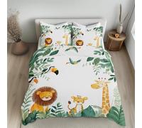 Générique Housse de Couette Animaux De La Jungle Parure de Lit 90x200 Enfant Bébé Safari Ensemble de Literie 1 Taie d'oreiller 65x65 Housse de Couette en Microfibre Adaptée Aux Garçons Filles Yl-44
