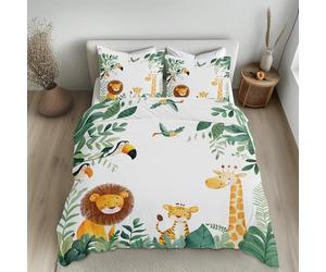 Générique Housse de Couette Animaux De La Jungle Parure de Lit 90x200 Enfant Bébé Safari Ensemble de Literie 1 Taie d'oreiller 65x65 Housse de Couette en Microfibre Adaptée Aux Garçons Filles Yl-44