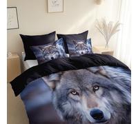 Générique Housse de Couette Animaux Majestueux Loup Noir pour Fille Garcon Parure de Lit Fermeture Éclair, Imprimée Réversible Sets de Housse Couette Microfibre 1 Taie d'oreiller 65 x 65 cm Noir