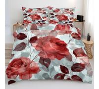 Générique Housse de Couette Aquarelle Florale, Parure de Lit 180 x 200 Botanique Rose, Microfibre Housse de Couette Adulte, 3 Pièces Ensemble avec 2 Taies d'oreiller pour 2 Personne T&-h271