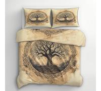 Générique Housse de Couette Arbre De La Vie 240 x 260 pour 2 Personnes - Parure de Lit Imprimée Nœud Celtique, 2 Taies d'oreiller 65x65, Linge de Lit Microfibre Douce avec Fermeture Éclair N&-1963