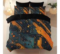 Générique Housse de Couette Audacieux Chic Hi-Tech Vibe Circuits Imprimés Réversible Parure de Lit 200 x 200 cm + 2 Taie d'oreiller, Multicolore Microfibre Housse de Couette pour Enfant Ado et Adulte