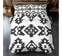 Générique Housse de Couette Aztèque Noir et Blanc 2 Personnes, Parure de Lit 240 x 260 Tribal Sud-Ouest, Microfibre Douce, 2 Taies d'oreiller 65x65, Fermeture Éclair, Decoration Chambre BhT11