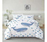 Générique Housse De Couette Baleine De Dessin Animé À Pois 90 x 200 cm Parure De Lit Personne, Blanc Housse De Couette en Microfibre Et Taies d'oreiller - Ensemble De Literie pour Adulte Enfant