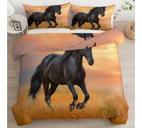 Générique Housse de Couette Bedding Parure de Lit 1 Person pour lit 90 x 190 cm - avec 1 Taies d'oreiller 65 x 65 cm - Cheval Prairie Course - Ensembles en Microfibre brossée - Réversible Brun