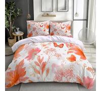 Générique Housse de Couette Blanc Moderne Fleurs Papillons 220 x 240 cm - 2 Taies d'oreiller - Réversible Douce légère Housse de Couette Facile d'entretien - Motifs Modernes