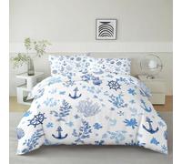 Générique Housse de Couette Blanc pour Fille Garcon 90 x 190 cm, Housse de Couette Mignon Océan Crochet De Bateau Plante Imprimées Réversibles - Parure de Lit Enfant Adulte avec Fermeture Éclair