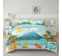 Générique Housse de Couette Bleu Clair Réversible Parure de lit, Ensemble de Literie Confortable en Douce Housse de Couette Volcan Plage Dinosaure Cartoon pour Enfants et Adultes 260 x 240 cm