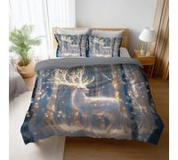 Générique Housse de Couette Bleu Nuit - 140 x 190 cm - 1 Taie d'oreiller - Rêveur Conte De Fées Cerf Réversible Parure de lit Facile d'entretien Lavable Literie avec Fermetures éclair