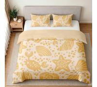 Générique Housse de Couette Bohème Côtier 160x200 Enfants Cadeau Deco | 3 Pièces Parure de Lit 2 Personnes Coquillage Crabe avec 2 Taie d’oreiller, Microfibre Douce, Fermeture Éclair H-902