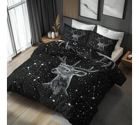 Générique Housse de Couette Cerf - 240 x 260, 2 Taies d'oreiller 65x65 - Parure de Lit Astrologie Céleste, 2 Personnes - Decoration Chambre, Cadeau - Microfibre, Zippée (M16)