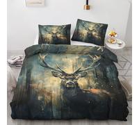 Générique Housse de Couette Cerf 240x260 avec 2 Taies d'oreiller 65x65 cm - Parure de Lit Animaux Rétro Country en Microfibre Douce - Linge de Lit 2 Personnes Adulte avec Fermeture éclair Z&108