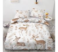 Générique Housse de Couette Cerf des Bois 200x200 pour 2 Personnes - Parure de Lit Imprimée Mignon Animal Fauve, 2 Taies d'oreiller 65x65, Linge de Lit Microfibre Douce avec Fermeture Éclair M&-1755