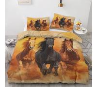 Générique Housse de Couette Cheval Parure de Lit 240x260cm Cheval Au Galop, Housse Couette Animaux De La Ferme Ensemble Literie Imprimé Réversible avec 2 Taies d'oreiller 65x65cm