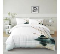Générique Housse De Couette Concept De Spa Ondulations De L’Eau Pierres Herbe 200 x 200 cm Parure De Lit Personne, Blanc Housse De Couette Et Taies d'oreiller - Ensemble De Literie pour Adulte Enfant