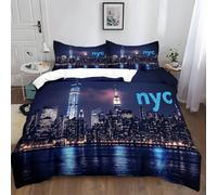 Générique Housse de Couette Costume 140x200 cm Horizon New York Empire State Building Vue Nuit Parure de lit en Coton Polyester avec Fermeture Éclair Doux et Durable, avec 2 Taies d'oreiller 65x65cm