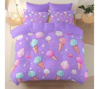 Générique Housse de Couette Dessin Animé Mignon Étoiles Nourriture Glace Réversible Parure de Lit 260 x 240 cm + 2 Taie d'oreiller, Violet Microfibre Housse de Couette pour Enfant Ado et Adulte