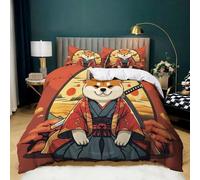 Générique Housse De Couette Dessin Animé Shiba Inu 140x200 cm Parure De Lit Motif 3D Housse Couette avec Fermeture Éclair, Sets De Housse Couette avec 2 Taies d'oreiller
