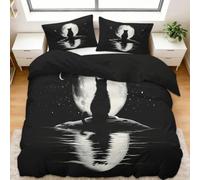 Générique Housse de Couette Douce Animaux Chats Ciel Nocturne Parure de Lit 3 Pièces avec Fermeture Éclair, Microfibre Respirante, Anti-Acariens - Linge de Lit Moderne, Noir, 240 x 260 cm