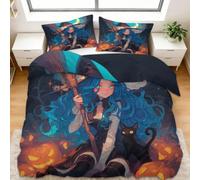 Générique Housse de Couette Douce Halloween Chat Citrouille Parure de Lit 3 Pièces avec Fermeture Éclair, Microfibre Respirante, Anti-Acariens - Linge de Lit Moderne, Couleur Orange, 240 x 260 cm
