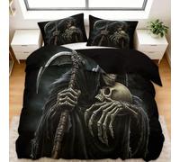 Générique Housse de Couette Douce Halloween Obscurité Mort Squelette Parure de Lit 3 Pièces avec Fermeture Éclair, Microfibre Respirante, Anti-Acariens - Linge de Lit Moderne, Noir, 200 x 200 cm